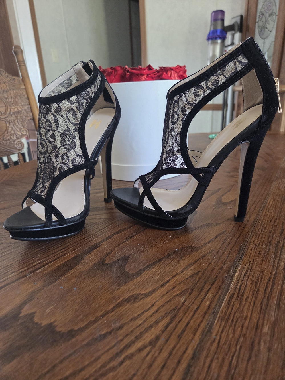 Victoria's Secret Black Lace Open-Toe Stiletto Heels